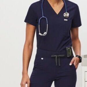 FIGs Navy Blue Scrub Set - XS Caterina Top and SP Zamora Jogger Pants